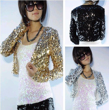 JAC04 Fancy Shine Glitter All-over Sequin Short Jacket Coat Top Hot Jazz Dance Costume Free shipping