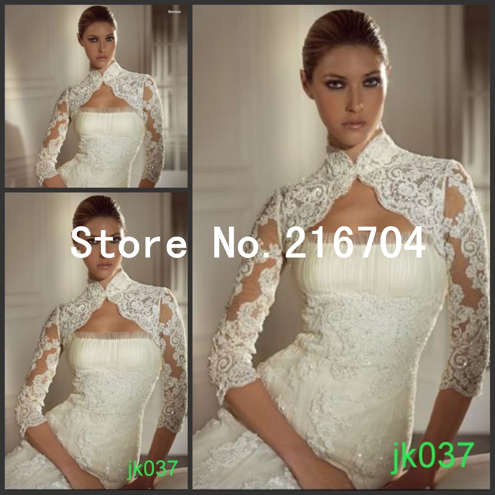 JAC050 Good Quality Sleeves Button Mini White Lace Bridal Jacket