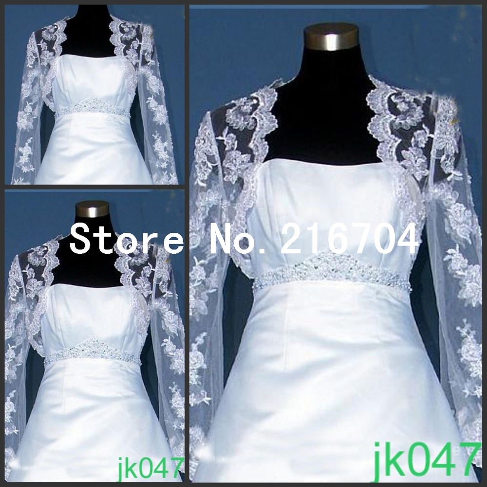JAC056 Wonderful Mini Long Sleeves Lace White Bridal Jacket