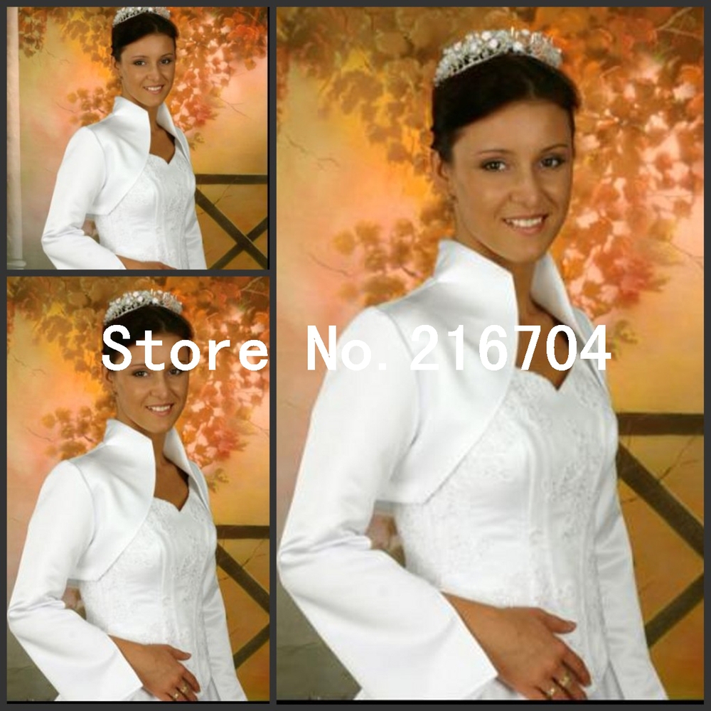 JAC062 New Design White Long Sleeves Side Slit Short Bridal Jacket