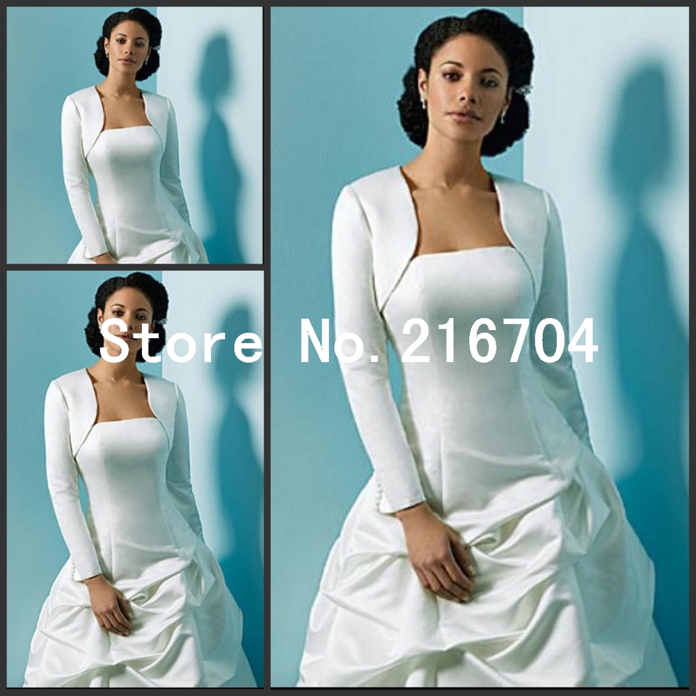 JAC068 Elegant White Mini Satin Long Sleeves Bridal Jacket