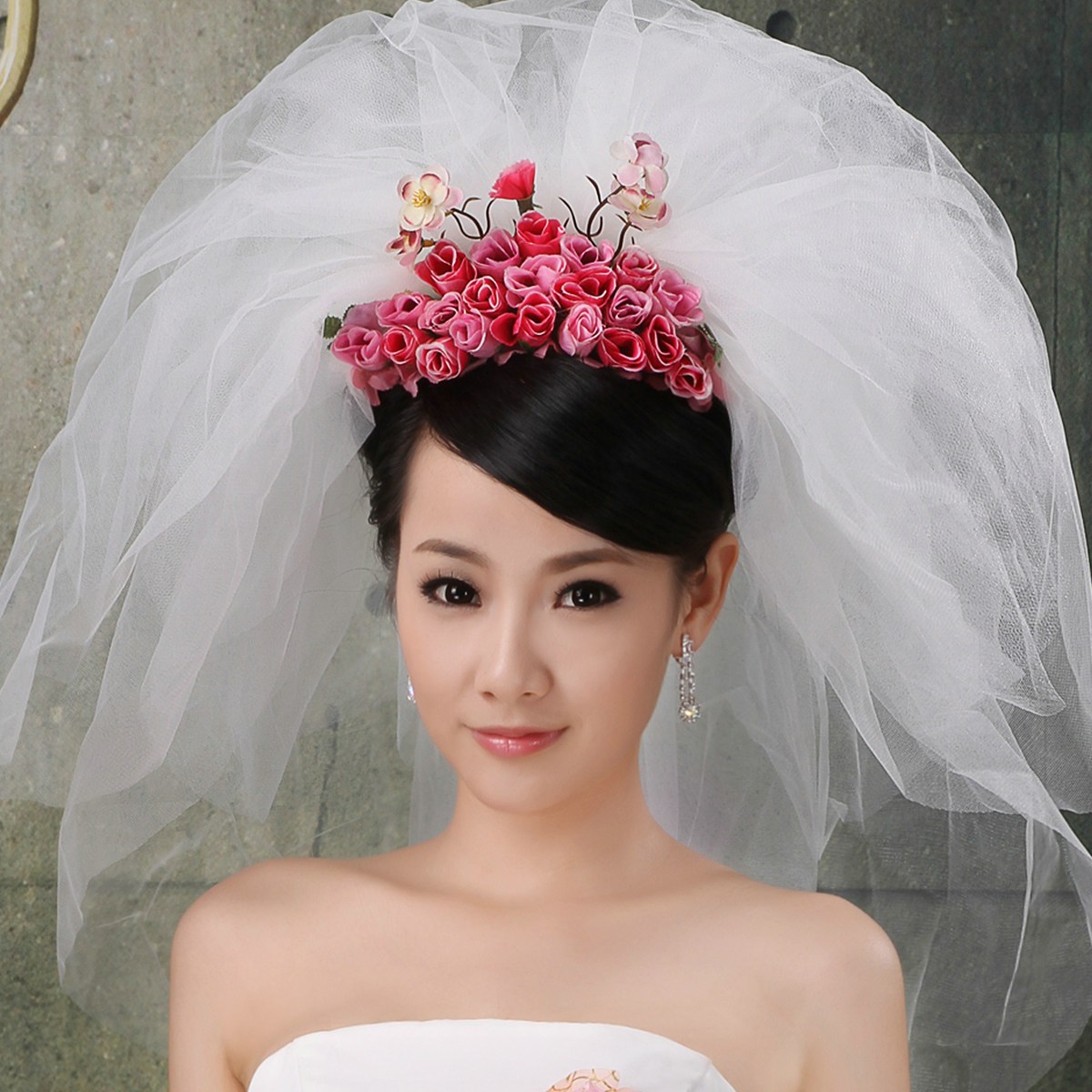 Jade bride veil with flowers puff skirt veil 5520