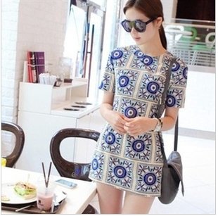 Japan and South Korea 12 years new national wind hot characteristic totem cultivate one's morality skirt dress Free shipping