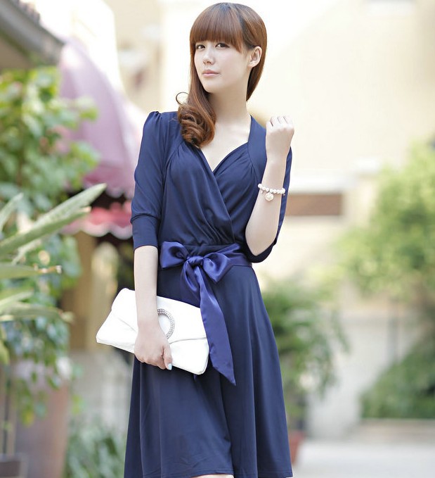 Japan, South Korea style, sleeve and V collar dress
