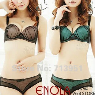 Japanese English-style fashion chiffon lace sexy low heart-shaped bit small chest gather stereotypes, ladies bra sets