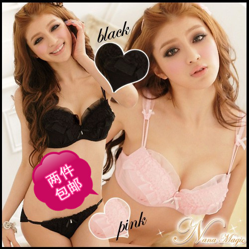Japanese style lace push up sexy solid color underwear bra set !