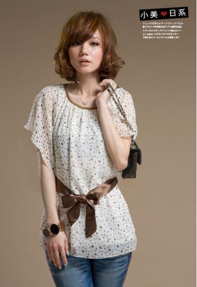 Japanese style peplum top women blouse chiffon silk shirt discount  the chiffon polka dot shirt blouse for women bat freeFT00061