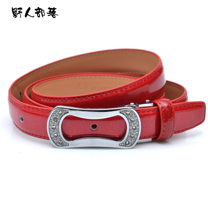 Japanned leather belt strap female sweet fashion all-match diamond-studded ol genuine leather thin belt 5644