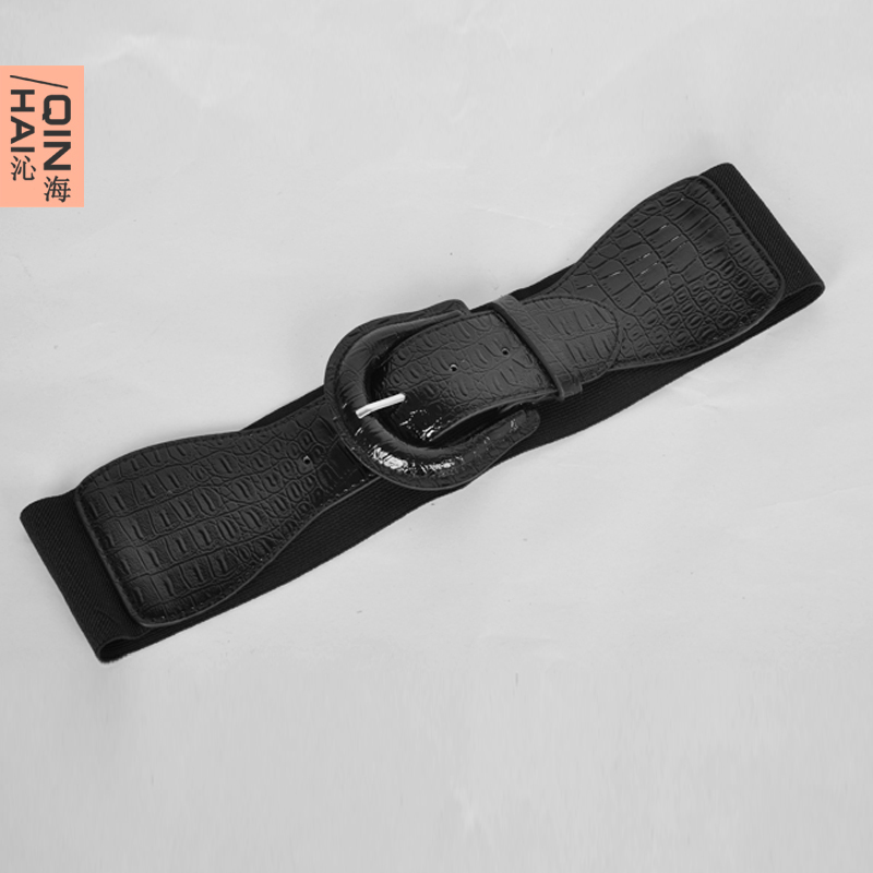 Japanned leather Emboss elastic comfortable slim belt