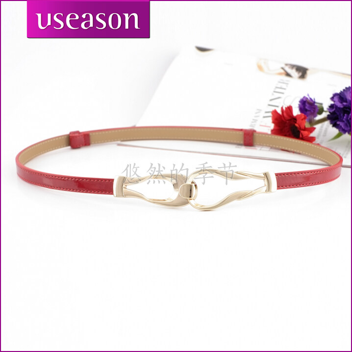 Japanned leather strap fashion female belt thin all-match women's genuine leather thin belt adjust u325 at random