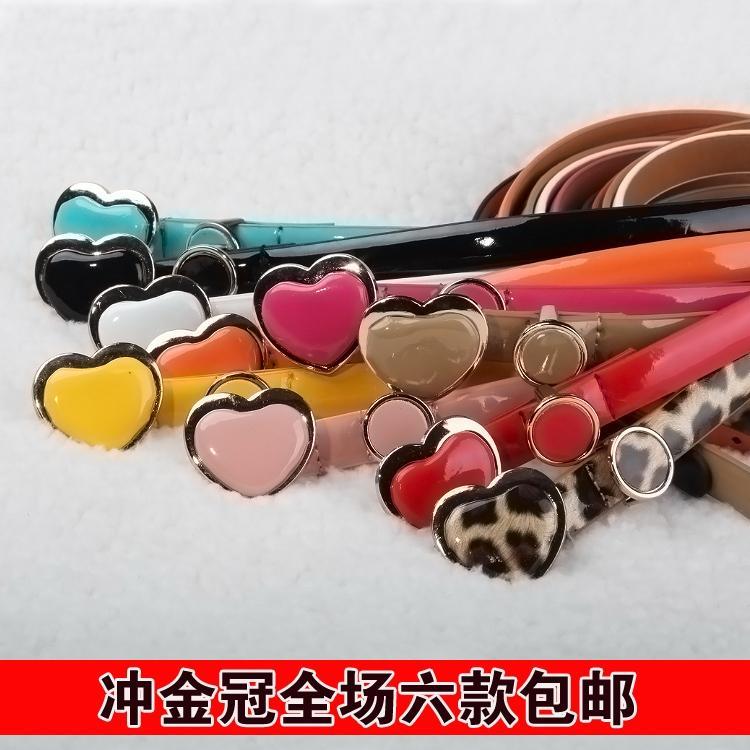 Japanned leather thin belt female candy color heart bag buckle belt women's strap accounting clothing