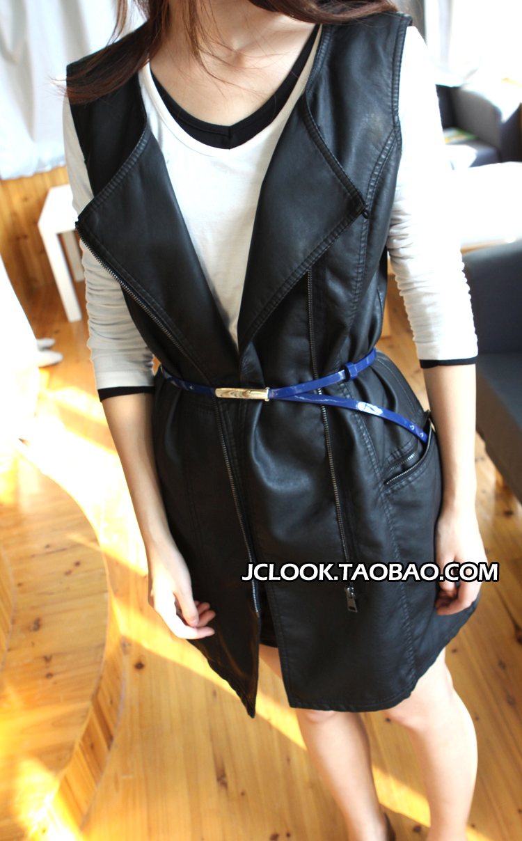 Jc fashion medium-long 2012 trench leather vest sleeveless PU women's leather slim