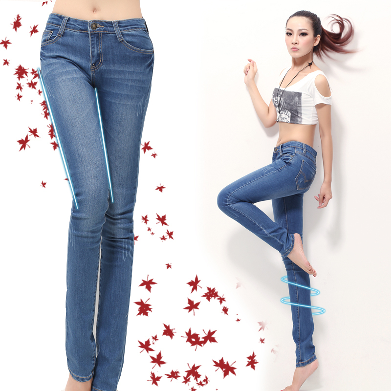 Jeans autumn trousers light blue elastic skinny jeans female pencil pants plus size