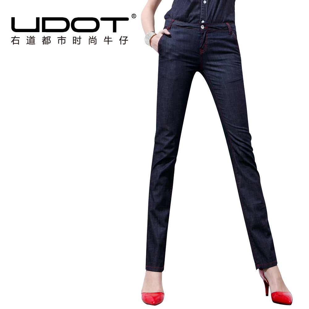 Jeans female 2013 spring mid waist straight trousers mid waist slim straight pants u547