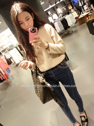Jeans female trousers 2013 spring super slim high waist pencil pants blue