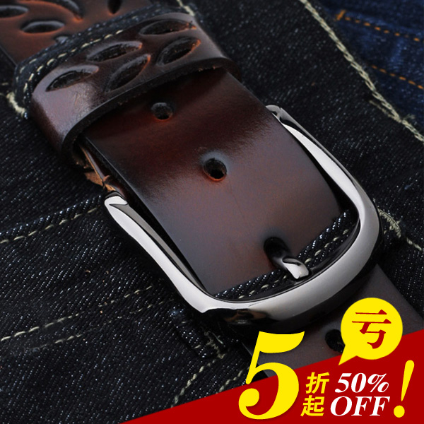 Jeans female vintage cutout sculpture genuine leather genuine leather belt strap