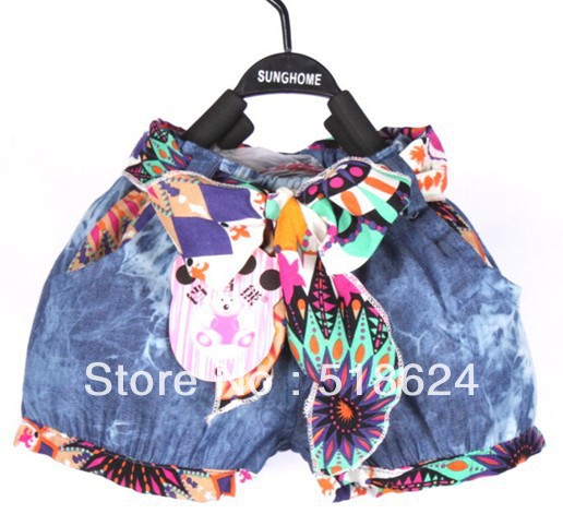 jeans for girls baby 4pcs/lot whlesale promotion free shipping bowknot and ribbon decorated fashion girls shorts jean 2 style