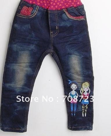 Jeans with children with thick virgin female jeans flocking double pants