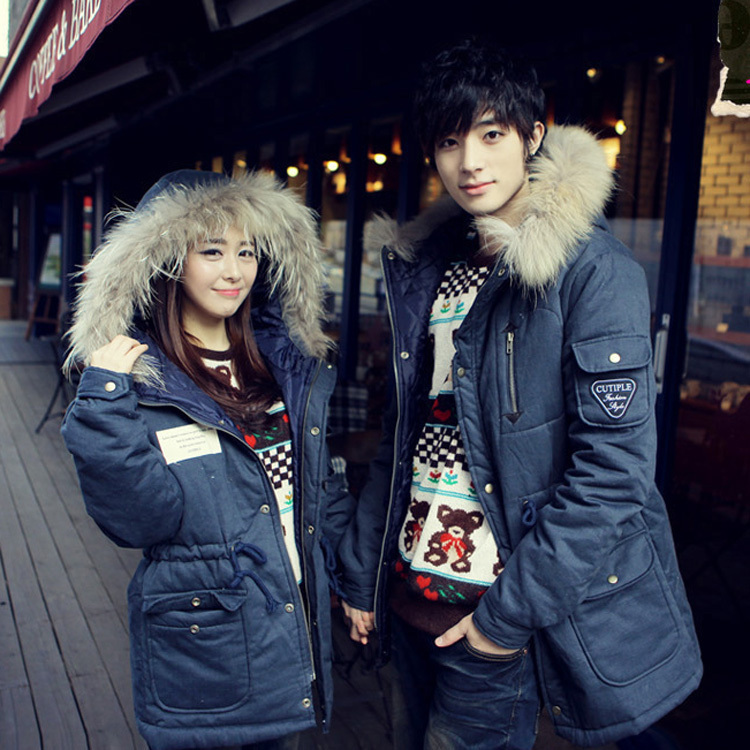 JEANSWEST modeling winter raccoon fur wadded jacket male cotton-padded jacket women's lovers thickening hm outerwear