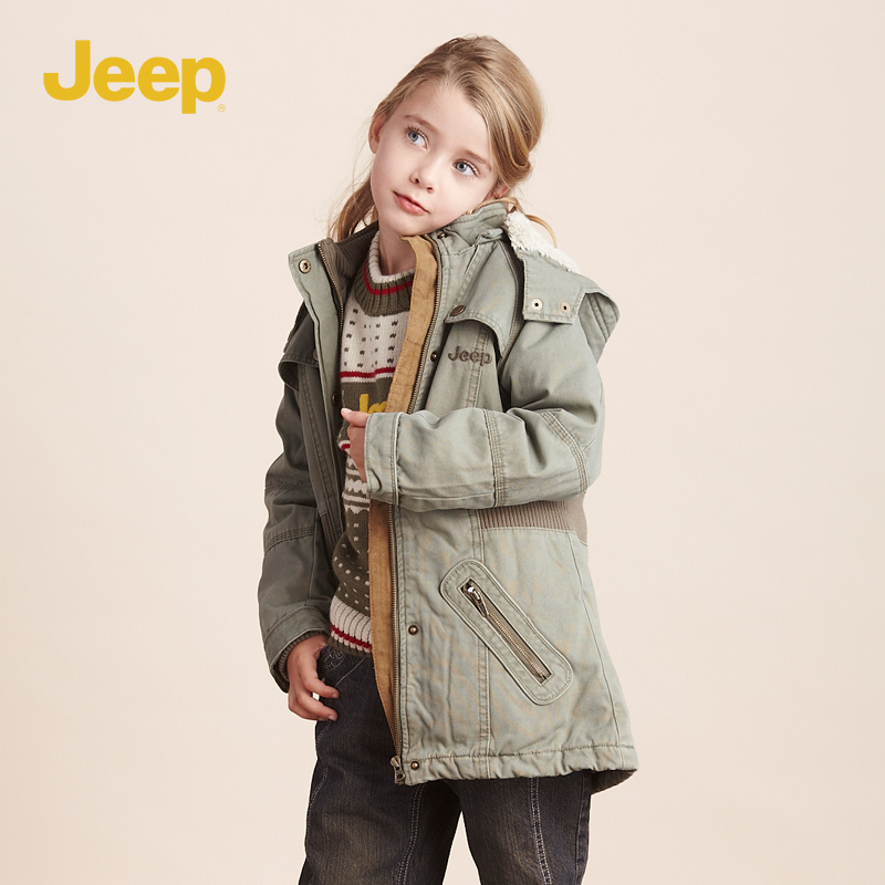 Jeep cotton-padded olive wadded jacket cotton-padded jacket overcoat cotton shop thermal trench female child wadded jacket
