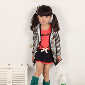 Jelly color children clothing female child spring and autumn long design knitted long-sleeve stripe cardigan