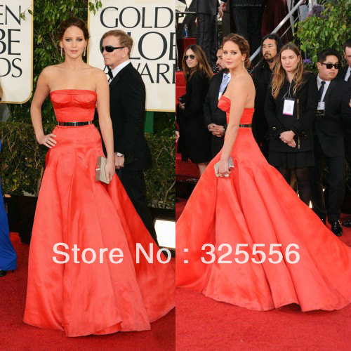 Jennifer Lawrence Sexy Backless With Black Belt Celebrity Dress the 70th Annual Golden Globe Awards Evening Dreses JQ005