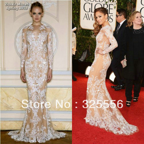 Jennifer Lopez  Sexy Style Lace Long Sleeves Zuhair Murad the 70th Annual Golden Globe Awards Celebrity Dress JQ010