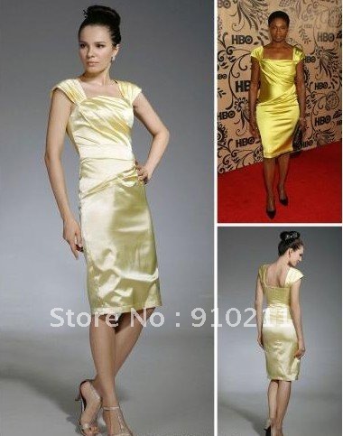 Jennifer Westfeldt Sheath/ Column Square Short/ Mini Capped Elastic Woven Satin Emmy/ Cocktail Dress