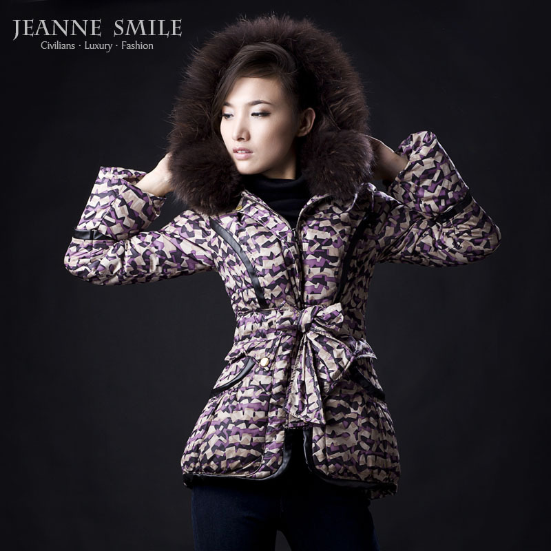 Jenny 2011 women's short design slim waist double layer raccoon fur down coat