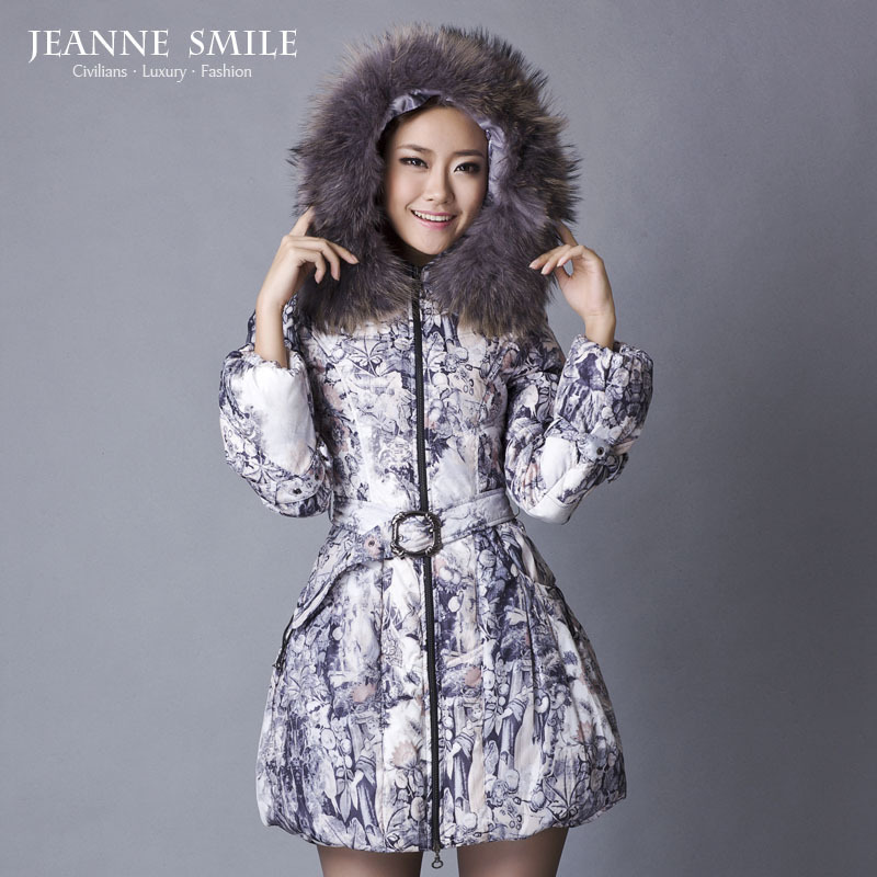 Jenny 2013 female down coat long design down coat large fur collar down coat