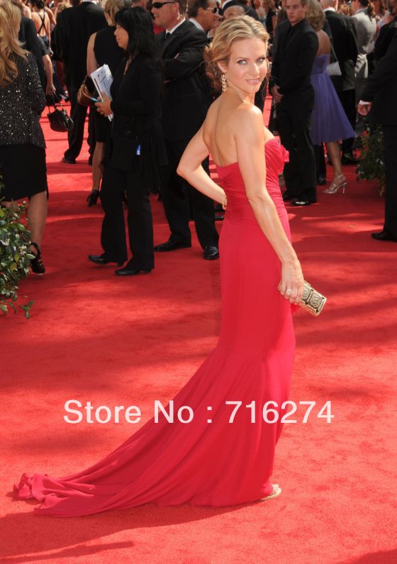 jessalyn_gilsig Modest Couture Hot Sale Red Strapless Pleat Long Chiffon  Celebrity Dresses Prom Gown