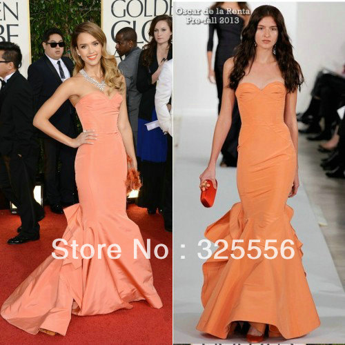 Jessica alba Watermelon Lovely Sweetheart Mermaid Style Golden Globe Awards Celebrity Dresses JQ002