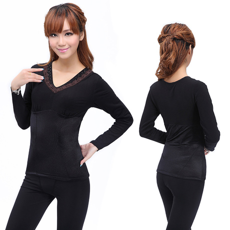 Jiajia the winter super soft cashmere thermal underwear comfort plus velvet thickening women's v thermal set