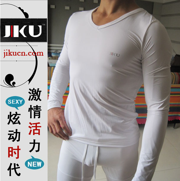 Jiku male underwear viscose long-sleeve basic shirt tight long johns thermal top