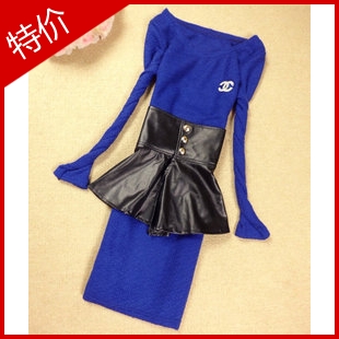 Jjc 2013 spring female the disassemblability leather skirt cummerbund badge cotton one-piece dress