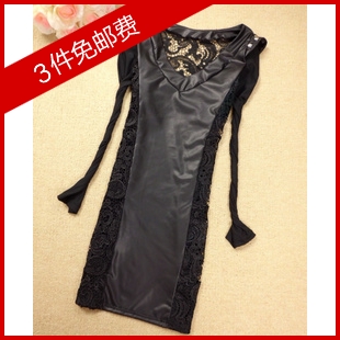 Jjc 2013 spring one-piece dress rivet epaulette bronzier serpentine pattern faux leather basic skirt
