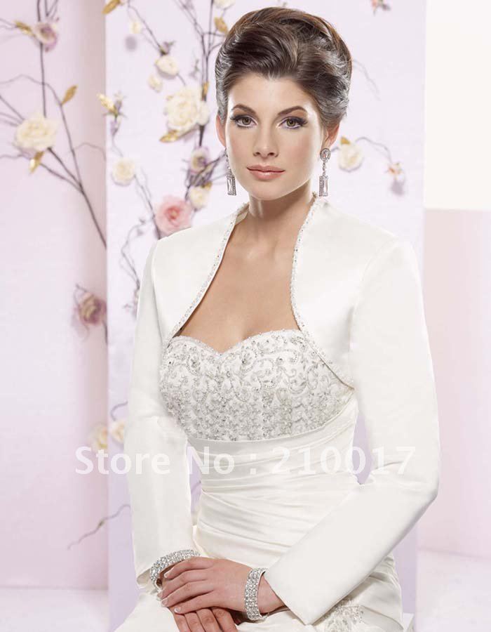 JK-001  Free shipping custom made New style beaded Bridal jacket satin Applique Wedding Dresses