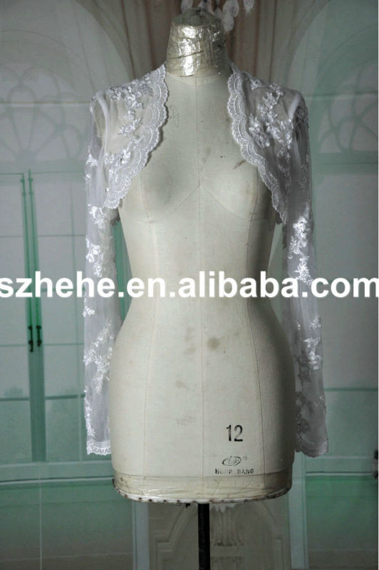JK005 Elegant scallop collar beautiful appliqued long sleeve jacket dresses for weddings