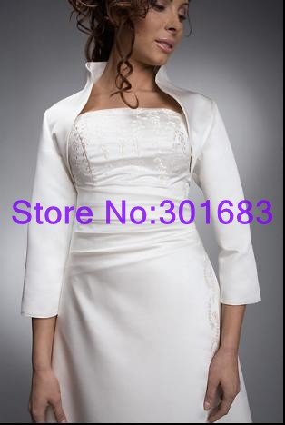 Jk006 Custome Made New 4/3 Long Sleeves Satin Jacket High Collar Wedding Bridal Wrap Bolero