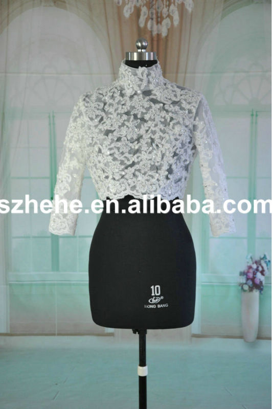 JK008-1 Half sleeves shiny beaded wedding dress detachable lace jacket
