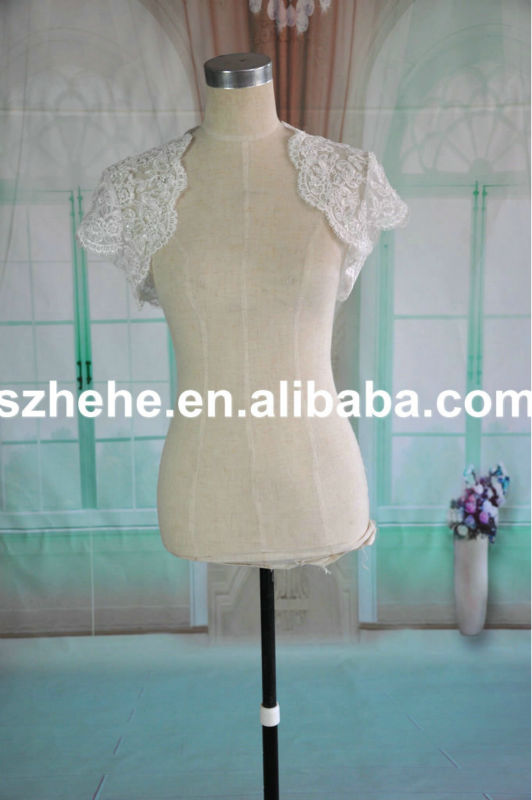 JK013 Cheap price Cap sleeve shiny beaded lace little jacket for wedding dress
