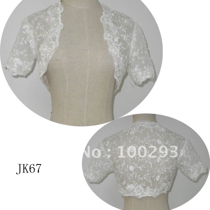 JK67  Free shipping women Beaded short   sleeves  lace wedding jacket