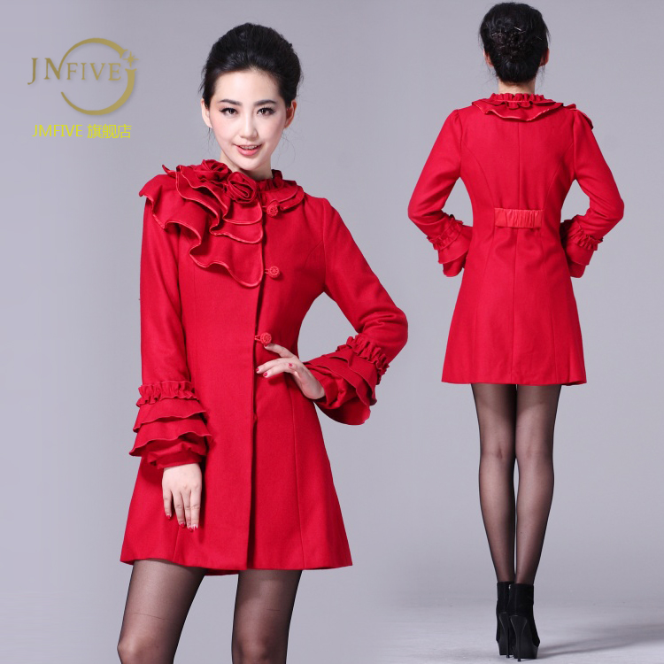 Jmfive slim elegant plus size wool coat long outerwear slim trench fashion women's