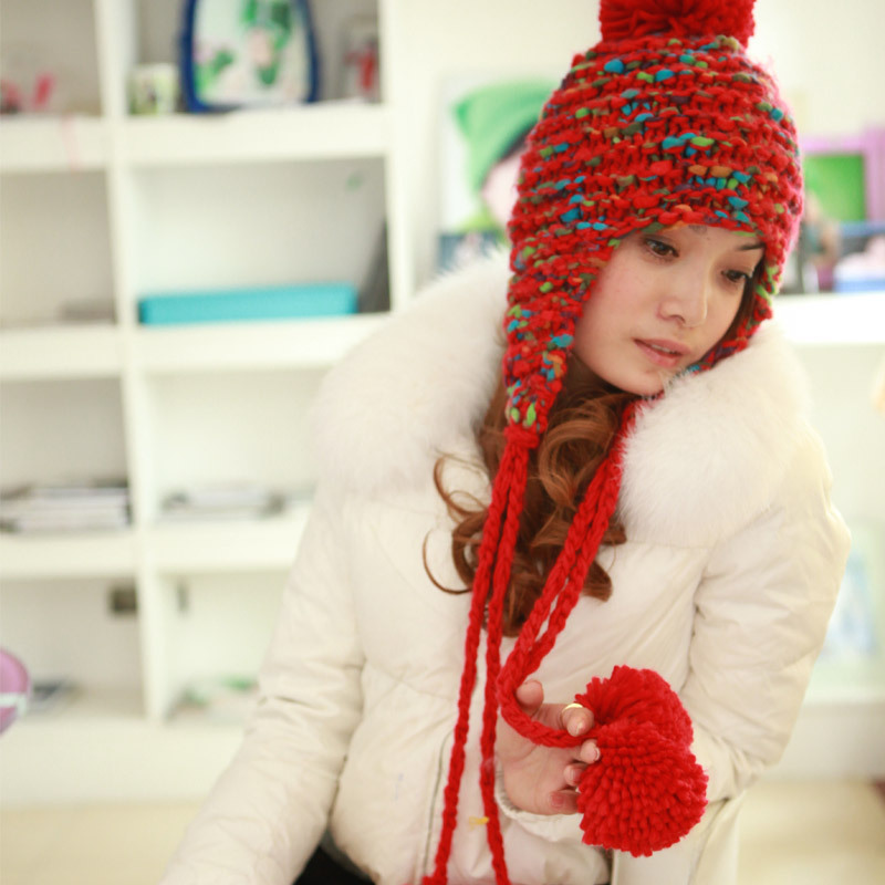 Jolin Hat female autumn and winter multicolour knitted hat thermal ear protector cap