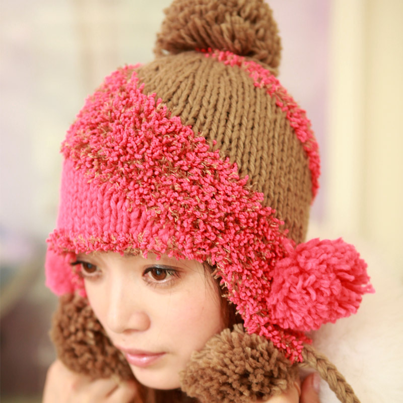 Jolin Sphere knitted women's color block winter  warm pocket hat  free shipping