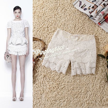 JORYA set 2012 slim shorts cutout embroidered water soluble lace single shorts powder