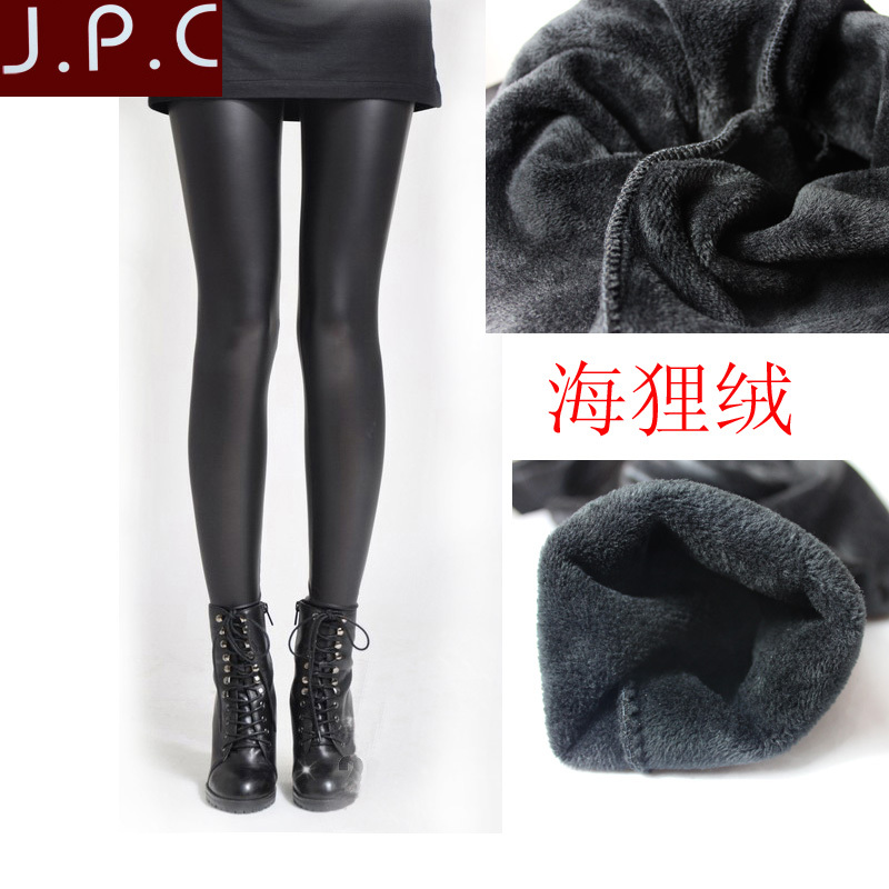 Jpc autumn and winter beaver plush faux leather pants thermal legging plus velvet thickening ankle length trousers female