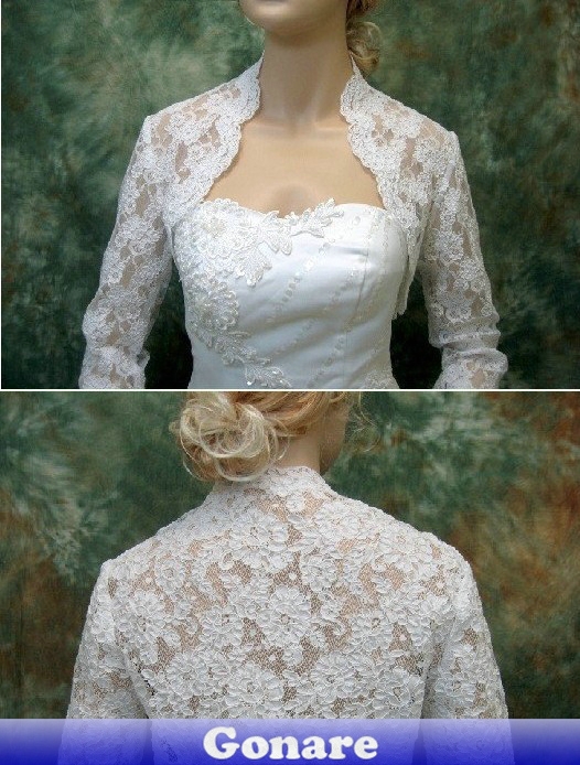 JT007 Gonare 100% Best Selling Long Sleeve Elegant Lace Wedding Jacket For Bridal Dresses Accessories