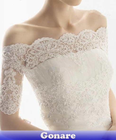 JT033 Gonare Real Off Shoulder Half Sleevees 2013 Custom Made Accessories Bridal Shawl Wrap Bolero Jacket Wedding Dress Lace