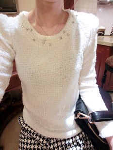 Jto2012 knitted collar handmade beads shoulder pads long-sleeve sweater basic shirt women's free shipping